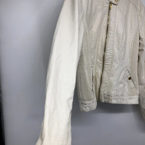 G By Guess Ivory Pleather Faux Leather Vegan Moto Jacket size L - Picture 7 of 16